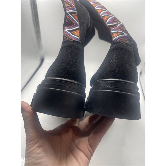 Farm Rio Back Embrodery Ribbon Black Suede Tall Boots Sz 6 New W/O Tags - Picture 8 of 11